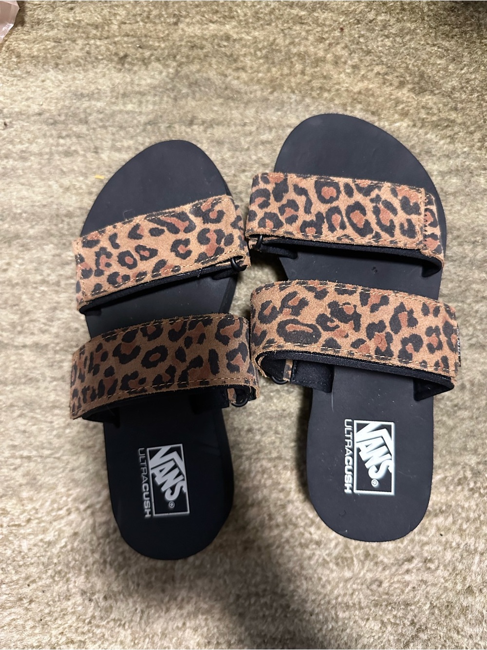 Vans Women's Leopard Double-Strap Slide Sandals - Black & Brown